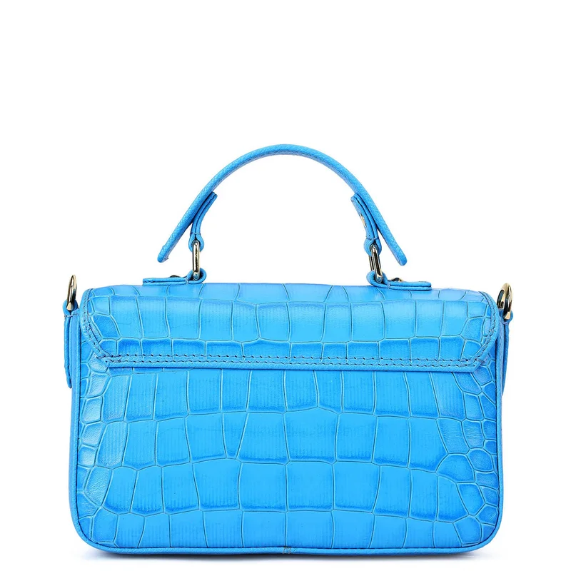 Da Milano Blue Small Croco Leather Satchel - Blue for Women | Best Price UAE